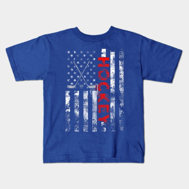 Hockey Usa Flag Patriotic Kids T-Shirt by Jannysingle